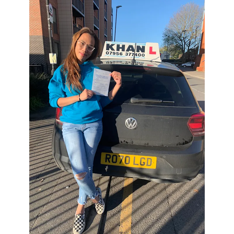 Driving test pass celebration outside local test centre