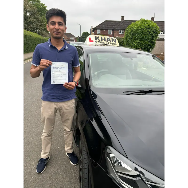Successful driving test pass with instructor car from Khan School of Motoring