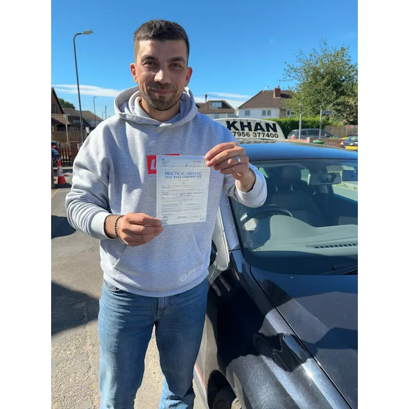 Successful driving test pass with instructor car from Khan School of Motoring